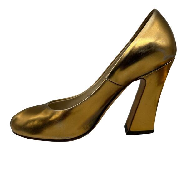 Yves Saint Laurent Metallic Gold Chunky Heel Peep Toe Pumps EUC 37 US 6.5 - Picture 14 of 16